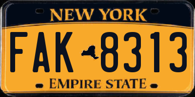 NY license plate FAK8313