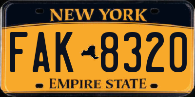 NY license plate FAK8320