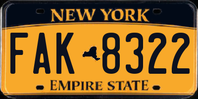 NY license plate FAK8322