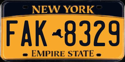 NY license plate FAK8329