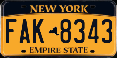 NY license plate FAK8343