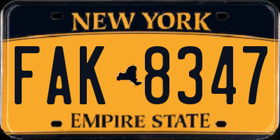 NY license plate FAK8347