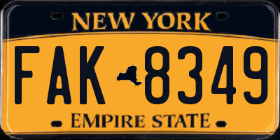 NY license plate FAK8349