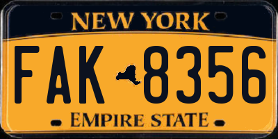 NY license plate FAK8356