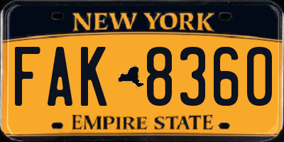 NY license plate FAK8360