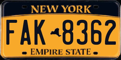 NY license plate FAK8362