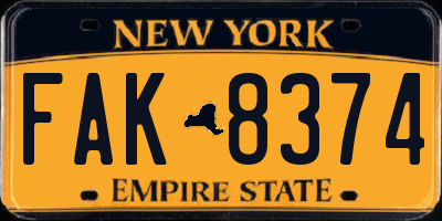 NY license plate FAK8374