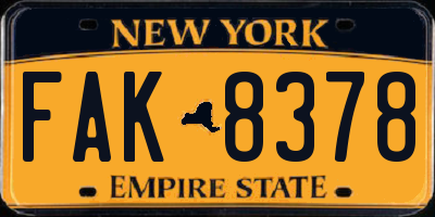 NY license plate FAK8378