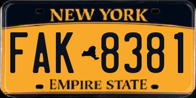 NY license plate FAK8381