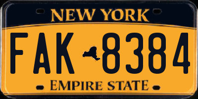 NY license plate FAK8384