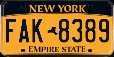 NY license plate FAK8389