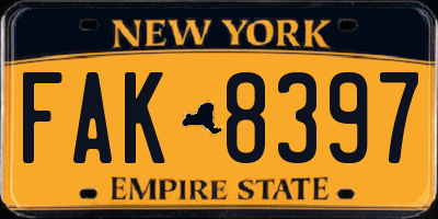 NY license plate FAK8397