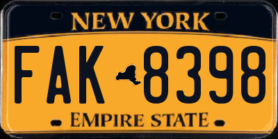 NY license plate FAK8398