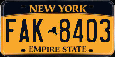 NY license plate FAK8403