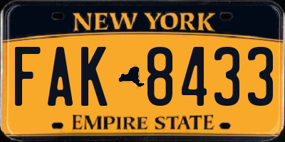 NY license plate FAK8433