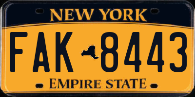NY license plate FAK8443