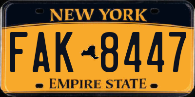 NY license plate FAK8447