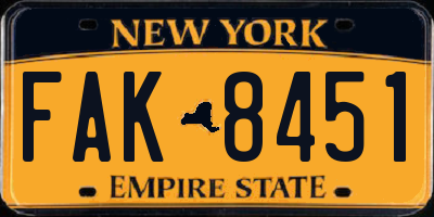 NY license plate FAK8451