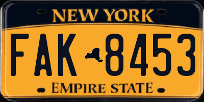 NY license plate FAK8453