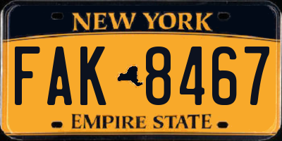 NY license plate FAK8467