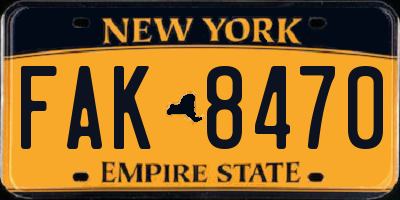 NY license plate FAK8470