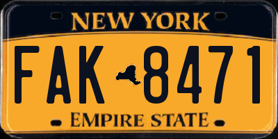 NY license plate FAK8471