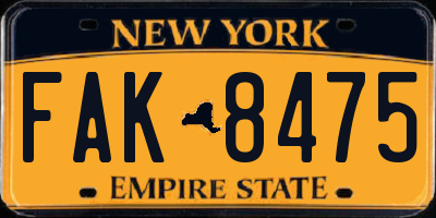 NY license plate FAK8475