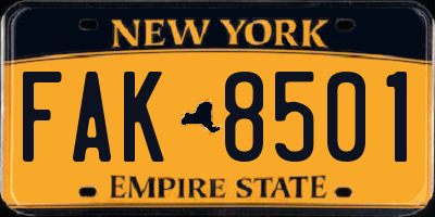 NY license plate FAK8501