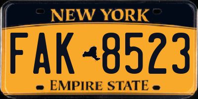 NY license plate FAK8523