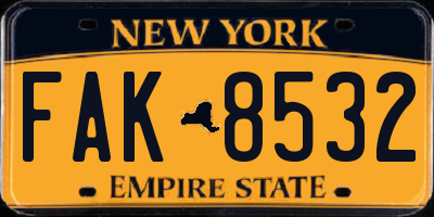 NY license plate FAK8532