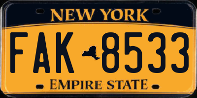 NY license plate FAK8533