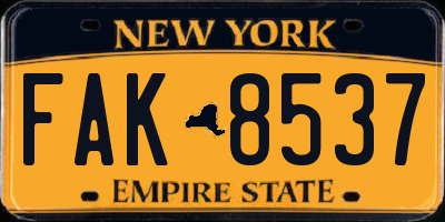 NY license plate FAK8537