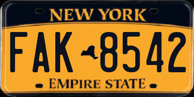 NY license plate FAK8542