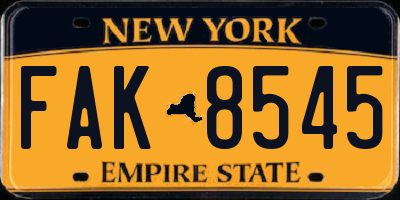 NY license plate FAK8545