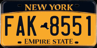 NY license plate FAK8551