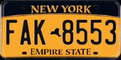 NY license plate FAK8553