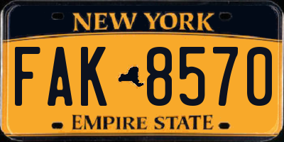 NY license plate FAK8570