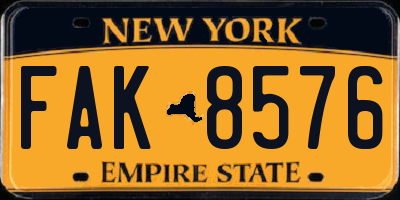 NY license plate FAK8576