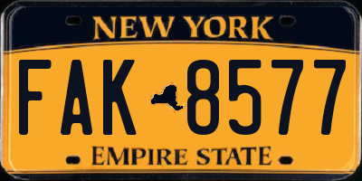 NY license plate FAK8577