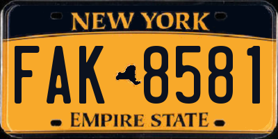 NY license plate FAK8581