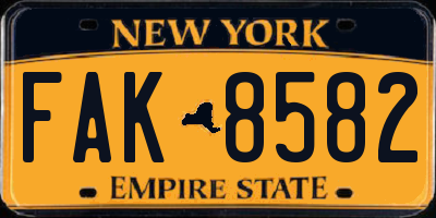 NY license plate FAK8582