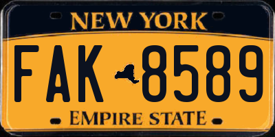 NY license plate FAK8589