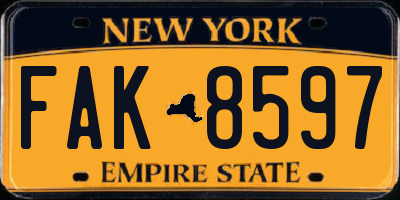 NY license plate FAK8597