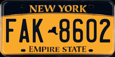 NY license plate FAK8602