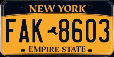 NY license plate FAK8603