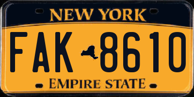 NY license plate FAK8610