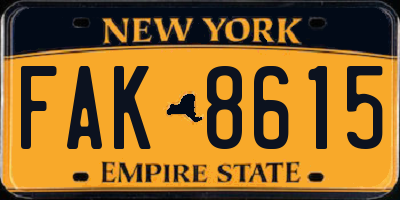 NY license plate FAK8615