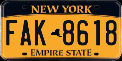 NY license plate FAK8618