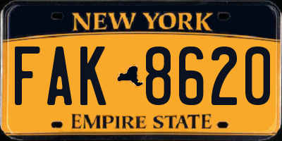 NY license plate FAK8620