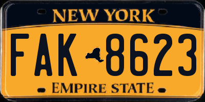 NY license plate FAK8623